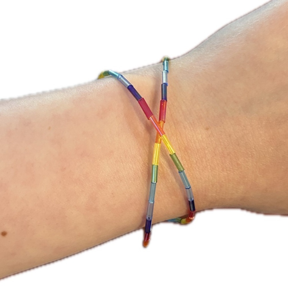 Handmade Rainbow Glass Tube Bracelet - Picture 3 of 7
